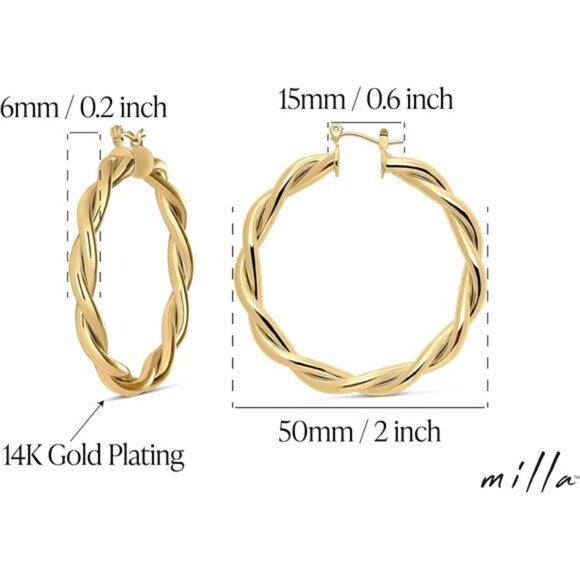 Twist Earrings - Gold Twisted Hoop Earrings & Thick Silver Hoop Earrings Women - Picture 3 of 7